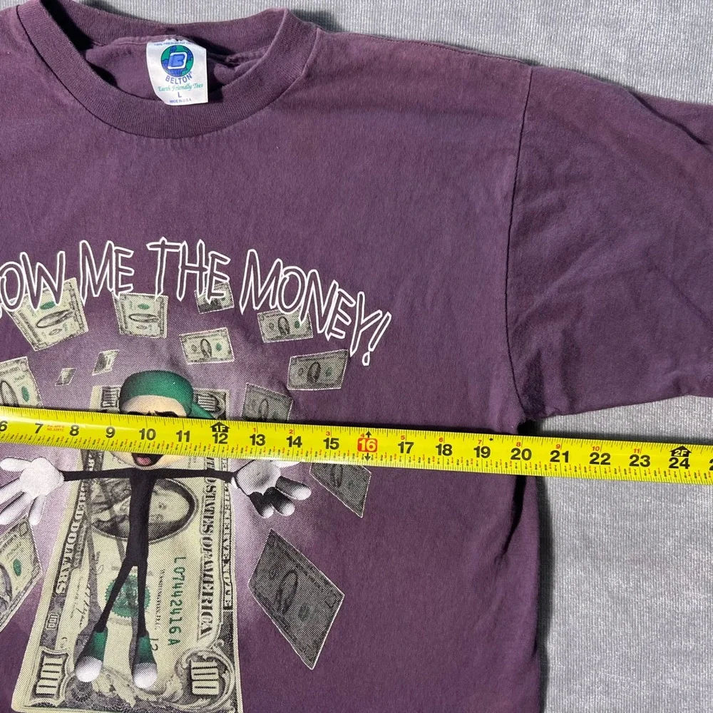 Vintage Belton Show Me The‎ Money Graphic T-Shirt Purple Mens Large Made in USA